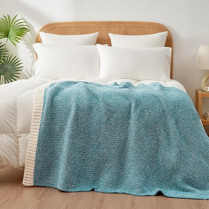 Snuggle Sac Super Soft & Reversible Heather Teal Blue Throw - Oversized Cozy Knit Blanket for Bed, Sofa, Living Room, Twin Size (60x80 Inches)
