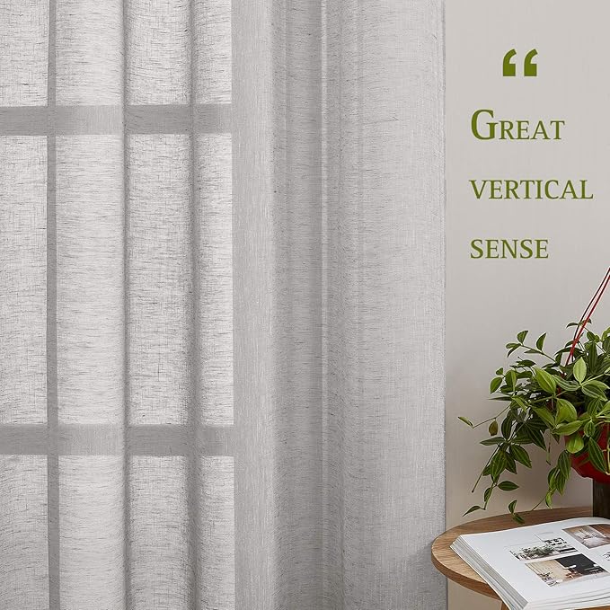 NICETOWN Patio Curtain for Sliding Door W100 x L84, Extra Wide Grommet Linen 100 Inch Curtain Privacy Semitransparent Light Filtering Flax Sheer Window Treatment for Living Room, Grey, 1 Piece