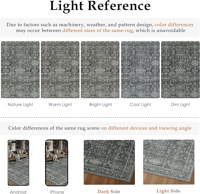6x9 Washable Area Rug for Living Room Bedroom Vintage Black Grey Carpet Soft Low Pile Traditional Retro Non Slip Throw Rug for Dining Room Entryway Indoor Dorm Kitchen