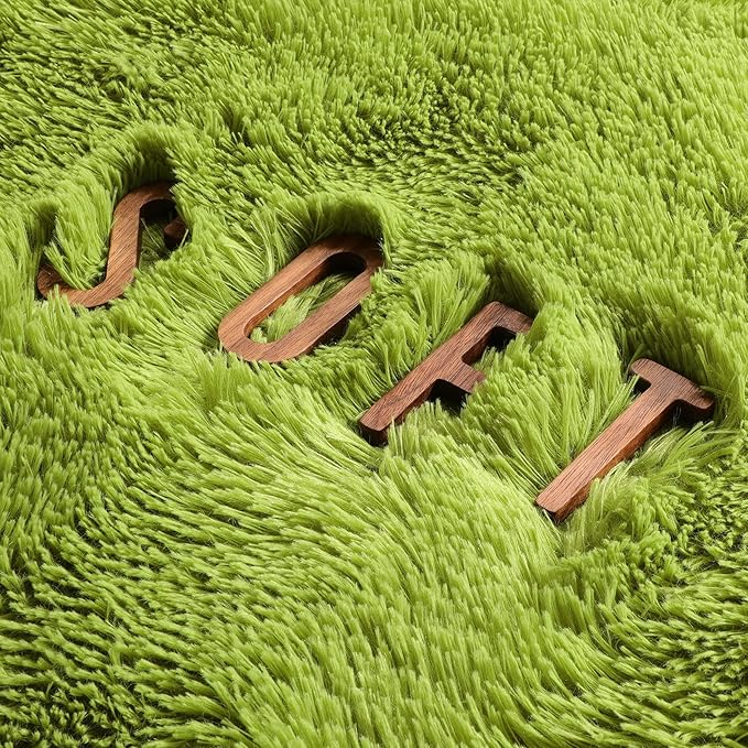 Amdrebio Grass Green Round Rugs 6Ft for Living Room Bedroom Decor Aesthetic, Large Fluffy Shaggy Circle Area Rug for Kids Playroom Baby Nursery, Big Soft Shag Fuzzy Modern Cool Floor Circular Carpet