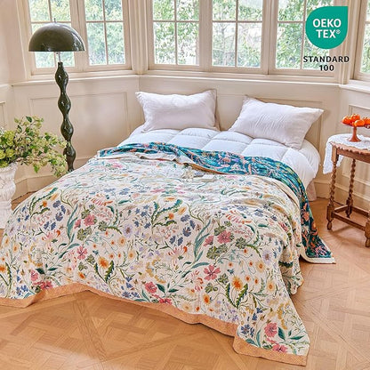 MSGKV The Boho Layer: 50"x60" Cotton Throw Blanket – Lightweight & Reversible Maximalist Colorful, Decorative Accent for Couch Snuggles, Bed Layers & Road Trips