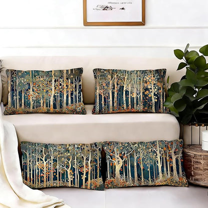 Rustic William Morris Inspired Forest Decor Pillow Covers 12x20 Set of 4,Vintage Botanical Nature Landscape Decorative Throw Pillow Covers for Home Bedroom Living Room,Fall Home Room Decor