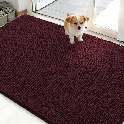 OLANLY Dog Door Mat for Muddy Paws 48x30, Absorbs Moisture and Dirt, Absorbent Non-Slip Washable Doormat, Quick Dry Chenille Mud Mat for Dogs, Entry Indoor Entryway Carpet for Inside Floor, Russet