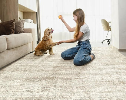 5x8 Area Rug Living Room Rugs - Washable Neutral Modern Abstract Soft Thin Rug Indoor Floor No Slip Rug Carpet for Bedroom Under Dining Table Home Office Decor - Beige/Brown