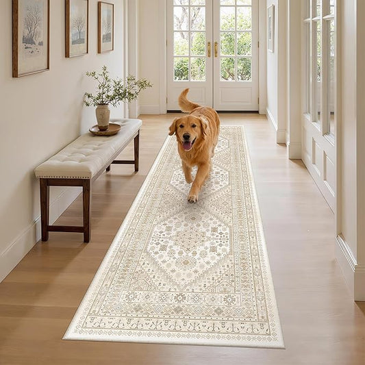 zesthome Washable Runner Rug 2.5x8 - Stain Resistant Entryway Rug,Ultra-Thin Kitchen Rugs, Anti Slip Backing Runner Rugs for Entrance Laundry Room Indoor Hallway (Cream/Beige,2.5'x8')
