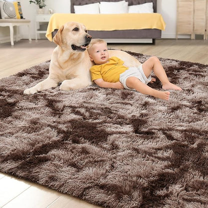 Tepook Soft Fluffy Rugs for Living Room, 5x8 Shaggy Area Rug for Bedroom, Modern Shag Rug Fuzzy Carpets for Kids, Plush Indoor Nursery Home Decor Rug with Non-Slip Bottom, Tie-Dyed Coffee