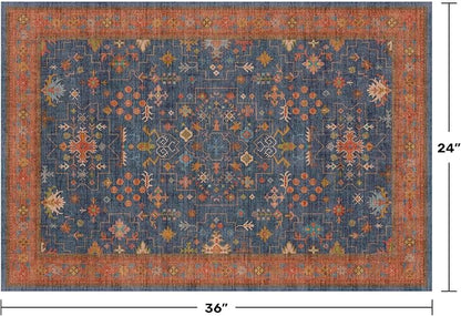 Hazo Haus Washable 2x3 Entry Rug Front Door Indoor, Farmhouse Small Area Rugs for Kitchen, Bathroom, Entrance, Non Slip Rubber Backed, Perfect for Boho Décor (2x3 Navy Blue)