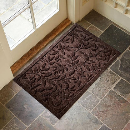 Coffee Brown Leaves Fall Outdoor Indoor Entrance Doormats, Absorbent Durable Heavy Duty Welcome Front Door Mat,Thick Natural Rubber Back,Easy Clean Entryway Mat 17x30 Inch, Low Profile