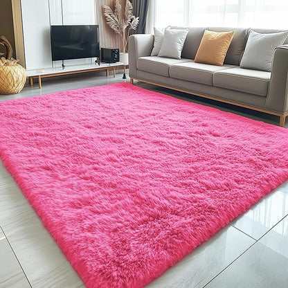 OLANLY 5x8 Machine Washable Large Area Rugs for Living Room, Bedroom, Soft Fluffy Shaggy Bedside Rug, Indoor Floor Carpet for Kids Girls and Boys, Dorms, Nursery, Home Decor Aesthetic, Hot Pink