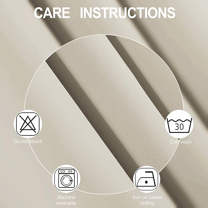 LEMOMO Light Beige Thermal Blackout Curtains/52 x 72 Inch/Set of 2 Panels Room Darkening Curtains