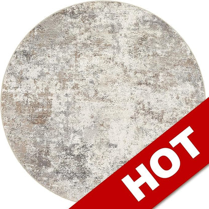 UERMEI 6ft Round Area Rug Living Room Rugs - 6x6 Washable Neutral Modern Abstract Soft Thin Rug Indoor Floor No Slip Rug Carpet for Bedroom Under Dining Table Home Office Decor - Brown Grey