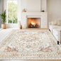 Washable Rugs 8x10 Area Rugs for Living Room,Rugs for Bedroom,Large Carpets,Ultra Soft Faux Wool Retro Dining Room Rug,Non Slip&Non-Shedding Low Pile Vintage Print Rug for Home Office,Orange