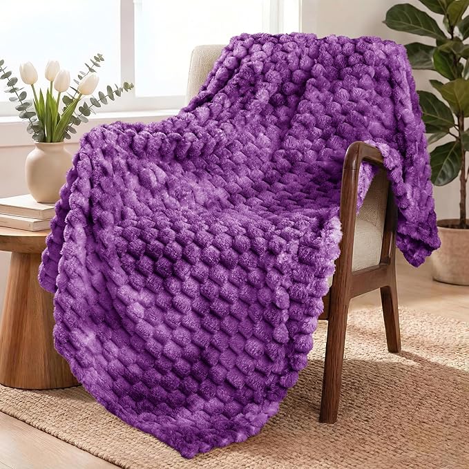 Exclusivo Mezcla Fleece Throw Blanket for Couch, Extra Large Fuzzy Tie-dye Purple Bed Blankets, Soft Cozy Plush Sofa Throws for All Seasons, 50x70 Inches