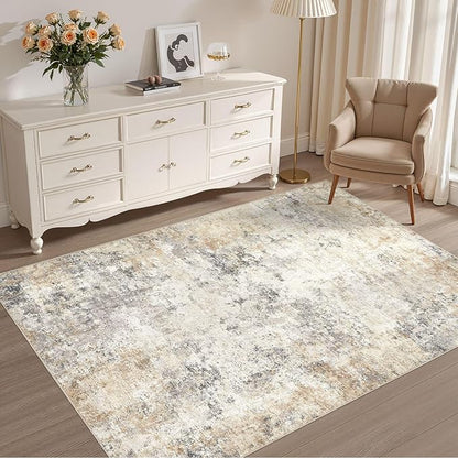 UERMEI 4x6 Area Rug Living Room Rugs - Washable Neutral Modern Abstract Soft Thin Rug Indoor Floor No Slip Rug Carpet for Bedroom Under Dining Table Home Office Decor - Golden Grey