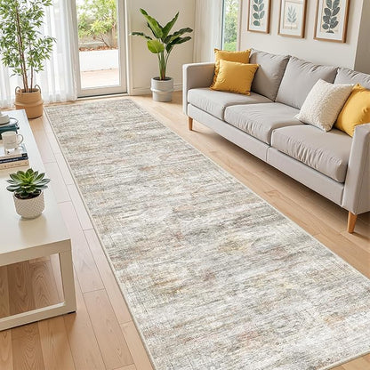 Long Hallway Runner Rug- Carpet Runners for Hallway 12ft, Anti Slip Backing Washable Rug Runner for Bathroom, Entrance, Living Room, Soft Low Pile Modern Rug Runner(2'x12', Grey/Rust)