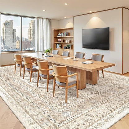 zesthome 10x14 Area Rugs,Stain Resistant Washable Rug,Ultra-Thin Rugs for Living Room,Bedroom,Non-Slip Backing Home Decor Large Area Rug (Cream/Beige,10'x14')