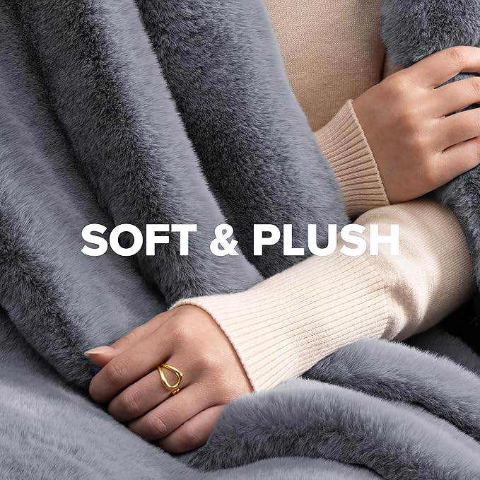 UGG Euphoria Faux Fur Throw Blanket, Oversized Soft Throw for Couch or Bed, Luxury Room Decor, Giftable Fuzzy Blankets, Machine Washable, 50-inch x 70-inch, Chambray Blue Grey