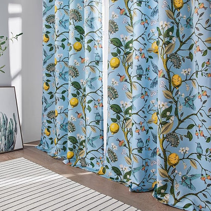 Topfinel Blue and White Patterned Aesthetic Pretty Curtains 84 Inches Long 2 Panels,Grommet Botanical Light Blue Floral Hummingbird Window Treatment for Living Dining Room Bedroom Playroom