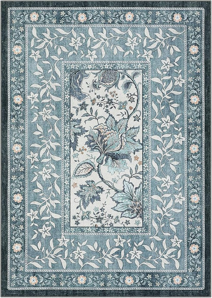 GarveeHome Provence Botanical Grove 4x6 Rug Vintage Cottagecore Retro Blue 4 x 6 Area Rug for Bedroom Living Room Nursery Kitchen Entryway Indoor Mat