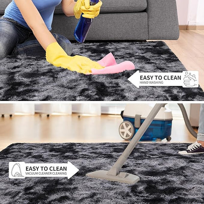 Tepook Soft Fluffy Rugs for Bedroom, 4x6 Area Rug for Living Room, Modern Shaggy Room Rug for Kids Boys Girls, Plush Throw Rugs Indoor Nursery Home Decor Rug with Non-Slip Bottom, Tie-dye Dark Grey