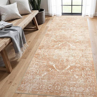 4x8 Washable Hallway Runner Rug - Wide Kitchen Runners Vintage Low Pile Carpet Soft Thin Floor Runner with Rubber Backing for Entryway Bedroom Living Room Home Decor (Brick)