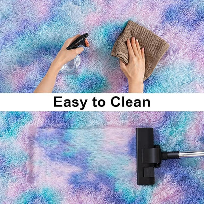 Soft Runner Rugs for Bedroom Hallways, 2x6 Purple Rainbow Fluffy Shag Throw Area Rug Non Slip for Bedside Dorm, Long Shaggy Furry Carpet for Nursery Living Room