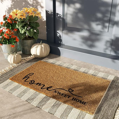 Barnyard Designs Doormat Welcome Mat for Outdoors, Large Front Door Entrance Mat, Brown (Home Sweet Home Script, 30x17)