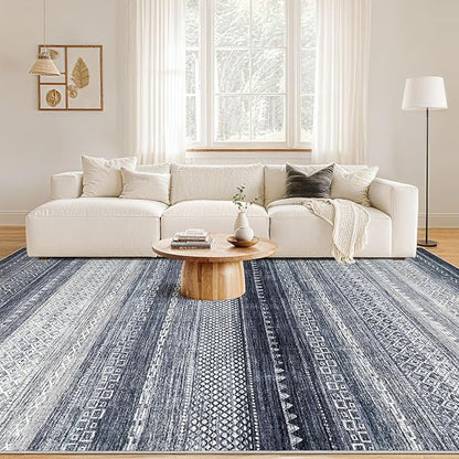 Nakagishi 10x14 Area Rugs Living Room: Washable Boho Large Neutral Modern Soft Stain Resistant Farmhouse Indoor Rug Non-Slip Accent Carpet for Bedroom Nursery Kids Playroom Office Dining Room- Blue