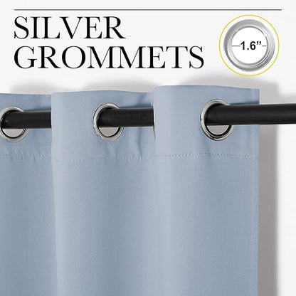 NICETOWN Bedroom Curtains Blackout Drapery Panels, 2 Panels, 70 x 72 inches, Vintage Blue, Three Pass Microfiber Thermal Insulated Solid Ring Top Blackout Window Curtains/Drapes