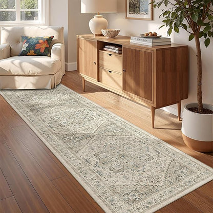 Runner Rug 2x8 Runners for Hallways Non Slip Washable, Vintage Hallway Runner Rugs for Living Room, Low Pile Soft Hallway Rug for Kitchen Bedroom Laundry Room Rug(Brown/Beige,2'x8')