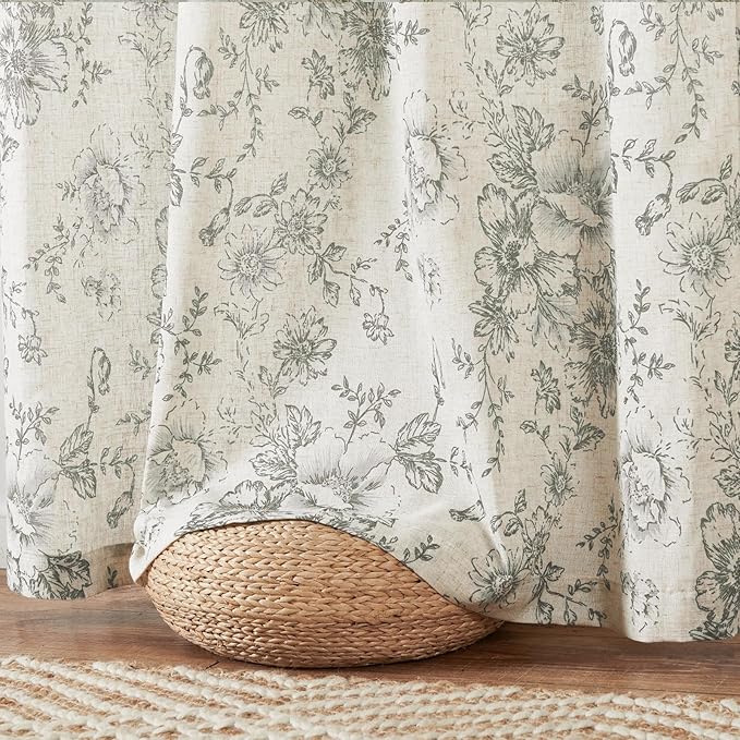 jinchan Lined Linen Blend Curtain Floral Curtains for Living Room 108 Inches Extra Long Grey Peony Flower Printed Curtain Back Tab Farmhouse Patterned Drapes Bedroom Window Curtains Set 2 Panels