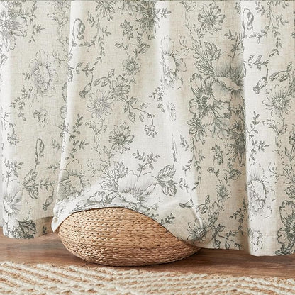 jinchan Lined Linen Blend Curtain Floral Curtains for Living Room 108 Inches Extra Long Grey Peony Flower Printed Curtain Back Tab Farmhouse Patterned Drapes Bedroom Window Curtains Set 2 Panels