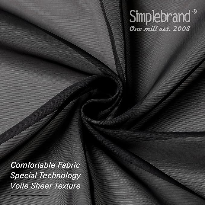 Simplebrand Black Sheer Curtains 63 Inch Length 2 Panels, Rod Pocket Solid Color Window Sheer Curtain Panels, Elegant Curtains & Drapes for Living Room, Bedroom 2 Panels (Black, 42" W x 63" L)