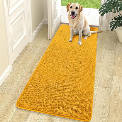 OLANLY Dog Door Mat for Muddy Paws 70x24, Absorbs Moisture and Dirt, Absorbent Non-Slip Washable Doormat, Quick Dry Chenille Mud Mat, Entry Indoor Entryway Carpet for Inside Floor, Golden Yellow