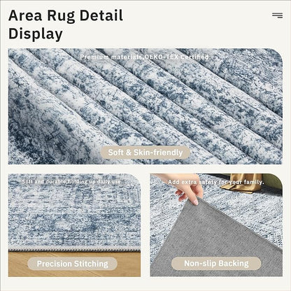 6x9 Area Rug for Living Room Washable 6x9 Non-Slip Modern Rugs for Bedroom Dinning Room Ultra-Thin Indoor Blue