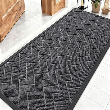 OLANLY Front Door Mat Indoor Outdoor Entrance, Waterproof All-Season, All-Weather Doormat, Sturdy Natural Rubber, Low Profile, Easy Clean Patio Porch Entryway Mat, Herringbone Brick (Grey, 59x23)