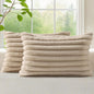 decorUhome Cozy Faux Fur Throw Pillow Covers 12x20 Set of 2 Decorative Soft Plush Striped Lumbar Modern Farmhouse Boho Couch Pillow Cases with Velvet Back for Sofa Bed Living Room, Khaki Brown