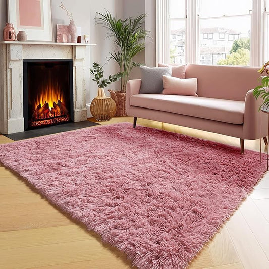 ONASAR Blush Area Rugs for Bedroom Living Room, Fluffy Fuzzy Shag Shaggy 4x6 Bedside Rug, Soft Plush Indoor Floor Carpet for Nursery Kids Girls Boys Teen Dorm Home Office Decor Aesthetic