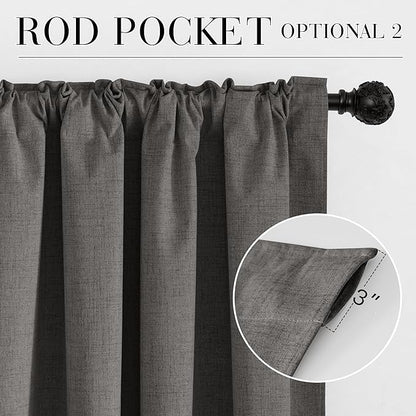 RYB HOME Grey 100% Blackout Linen Curtains 72 inch Long, Thermal Insulated & Privacy Assurd Drapes for Bedroom/Office/Nursery, Rod Pocket & Back Tab Window Treatment, W52 X L72, 2 Panels