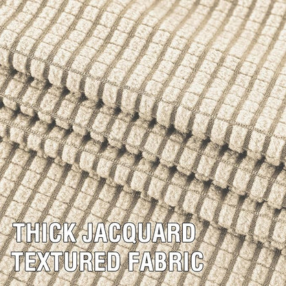 H.VERSAILTEX 4 Piece Stretch Couch Covers for 3 Cushion Couch Sofa Furniture Slipcovers Feature Upgraded Thicker Jacquard Fabric (Sofa, Natural)
