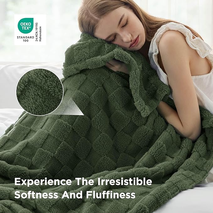 Bedsure GentleSoft Blankets Queen Size for Bed - Super Soft Cozy Spring Blanket for Kids Girls, Large Fuzzy Fleece Throw for Bedroom Decor, Olive Green, 90x90 Inches