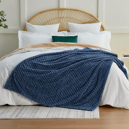 EXQ Home Fleece Blanket Throw XL for Couch or Bed - 3D Imitation Turtle Shell Jacquard Decorative Blankets - Cozy Soft Lightweight Fuzzy Flannel Blanket Suitable for All Seasons(50"×70",Dark Blue)