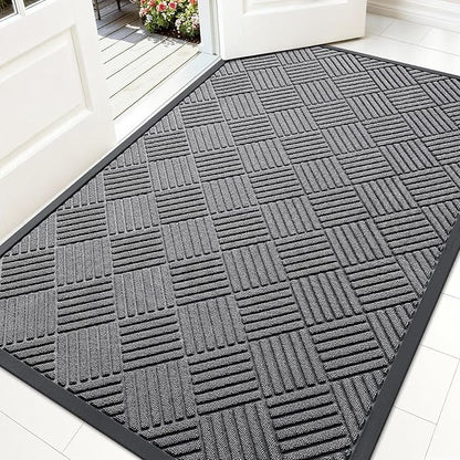 OLANLY Front Door Mat Outside Entrance 59x34, Absorbent, Heavy Duty Sturdy Natural Rubber Doormat Indoor Outdoor, Stain and Fade Resistant, Non-Slip Low Profile Floor Mat for Entryway, Grey Diamond