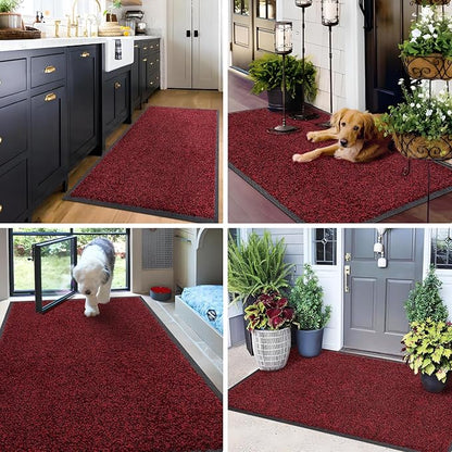 Mibao Front Door Mat, Dirt Trapper Welcome Mat for Outdoor Indoor, Non-Slip Waterproof Doormat, Durable Machine Washable Low Profile Entry Rug for Back Door Outside Patio Porch, 32" x 20", Red