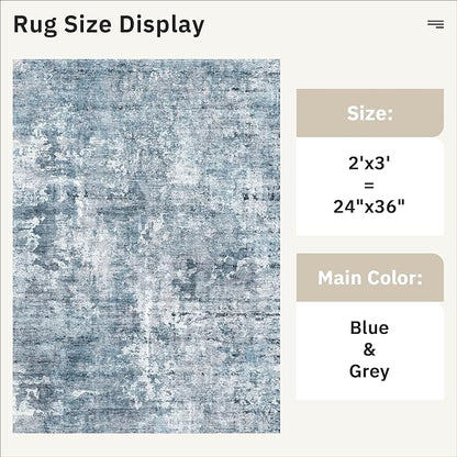 Soalmost 2x3 Abstract Washable Rugs for Kitchen, Floor, Entryway, Powder Room Small Area Rug Non-Slip Vintage Rug Low Pile Throw Door Mat Blue