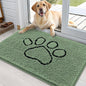 OLANLY Dog Door Mat for Muddy Paws 36x24, Paw Print Design, Absorbs Moisture and Dirt, Absorbent Non-Slip Washable Doormat, Quick Dry Chenille Mud Mat, Entry Indoor Entryway Carpet, Olive Green