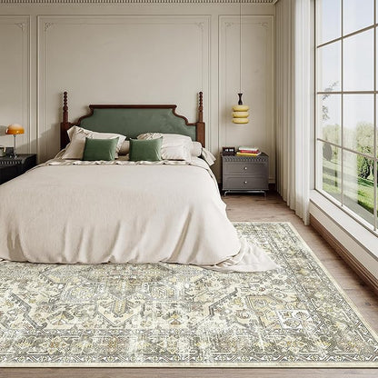 zesthome 5x7 Area Rugs - Ultra-Thin Washble Rug, Stain Resistant Anti Slip Backing Rugs for Living Room,Bedroom, Vintage Home Decor Area Rug (Beige/Brown,5'x7')