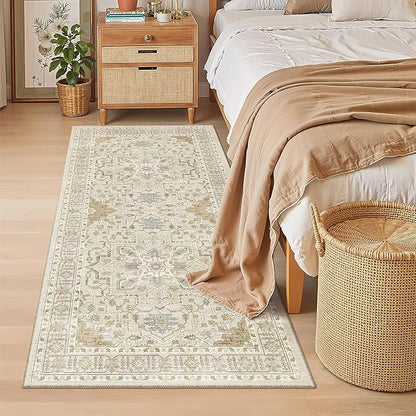 Madane Hallway Runner Rug 3x6 - Washable Kitchen Rugs Entryway Rug Runner Vintage Soft Floor Mat Non Slip Indoor Farmhouse Carpet for Bathroom Living Room Bedroom (3 X 6, Beige/Blue)