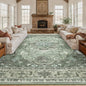 Area Rugs 10'x14' Washable Non-Slip, Floral Vintage Distress Print Pattern Medallion Carpet for Living Room Bedroom Dining Room, Dark Green Gray