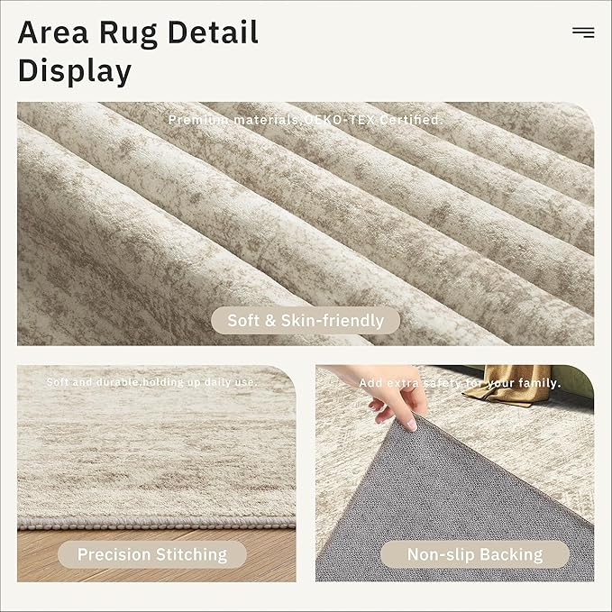 6x6 Beige Round Rug 6ft Living Room Circle Rug Vintage Round Area Rug Non Slip Indoor Carpet for Dining Room Bedroom
